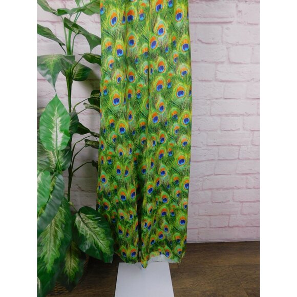 Peacock Feather Print Jumpsuit XS, Boho Festival Style, Adjustable Straps - Picture 3 of 12